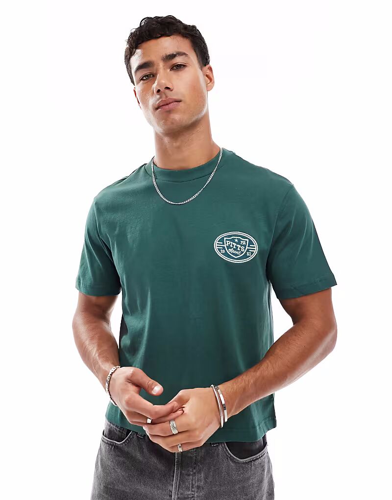 

Укороченная футболка ASOS DESIGN со спортивной вышивкой зеленого цвета