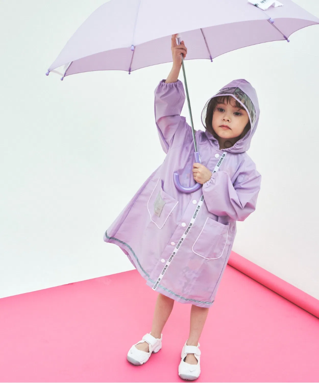 Детский дождевик Plain Pattern с капюшоном, бренд MR, с мешочком для хранения, фиолетовый
