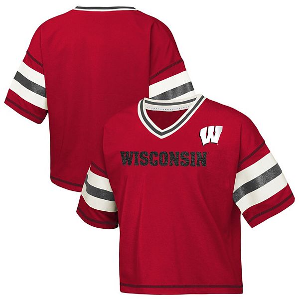 Детская футболка с v-образным вырезом wisconsin badgers grid iron красная Outerstuff — фото 2