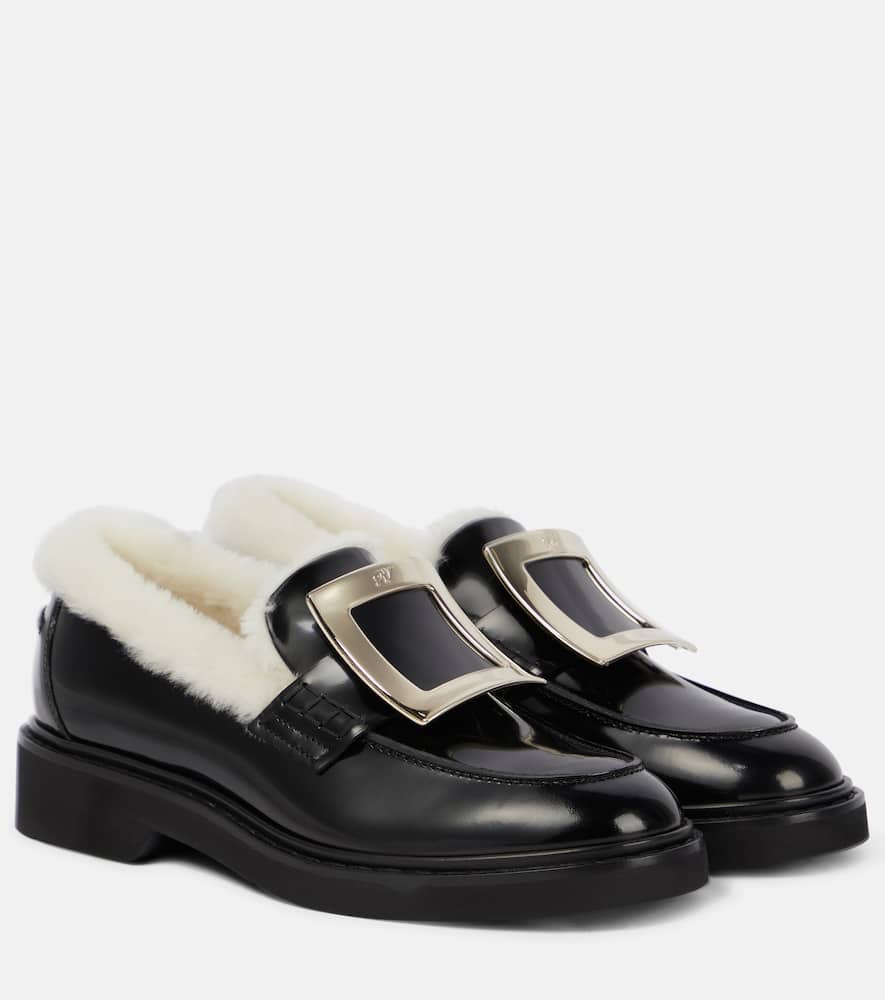 Viv' Rangers лоферы из кожи с подкладкой из овчины Roger Vivier, Nero+Stucco Ch.