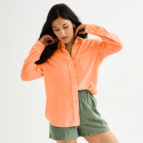 

Женская оверсайз рубашка из льняной смеси в стиле boyfriend Sonoma Goods For Life, цвет peach spritz
