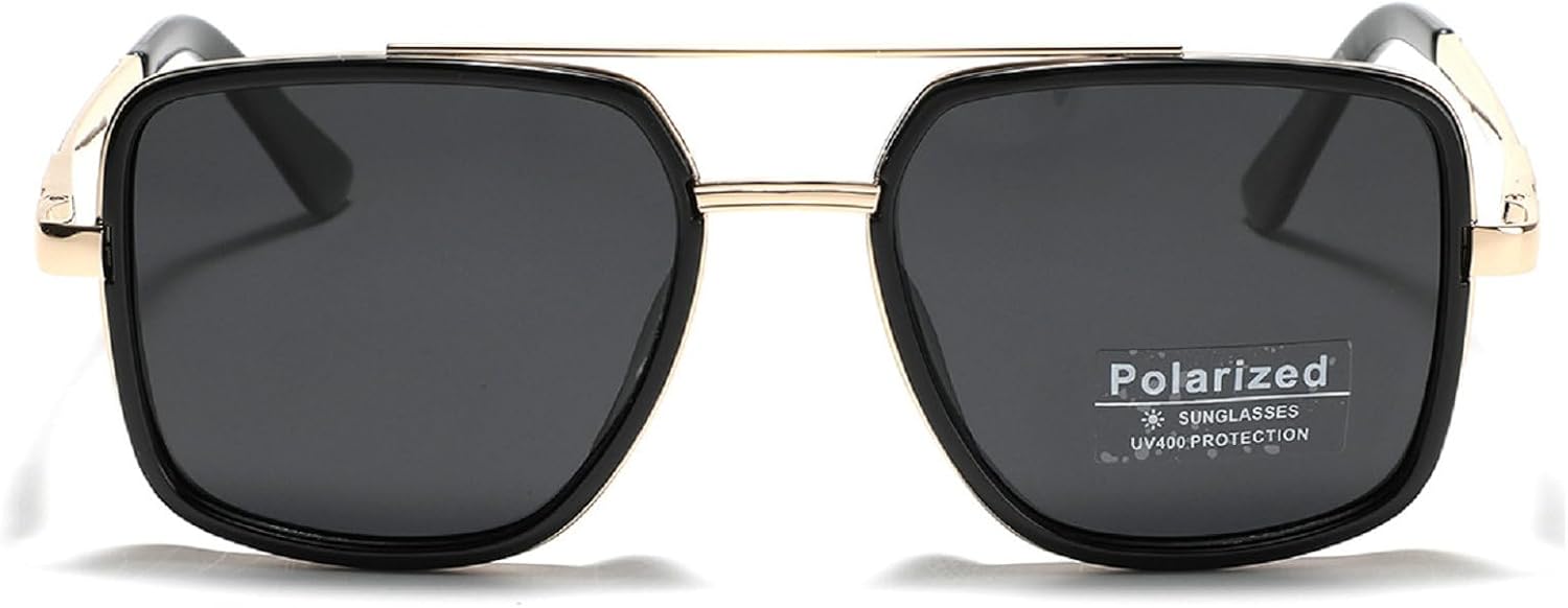 

Поляризованные солнцезащитные очки TR90 для женщин, винтажные квадратные солнцезащитные очки с двойной перемычкой, металлические очки-пилот, защита от УФ-излучения UV400 mincl, C4