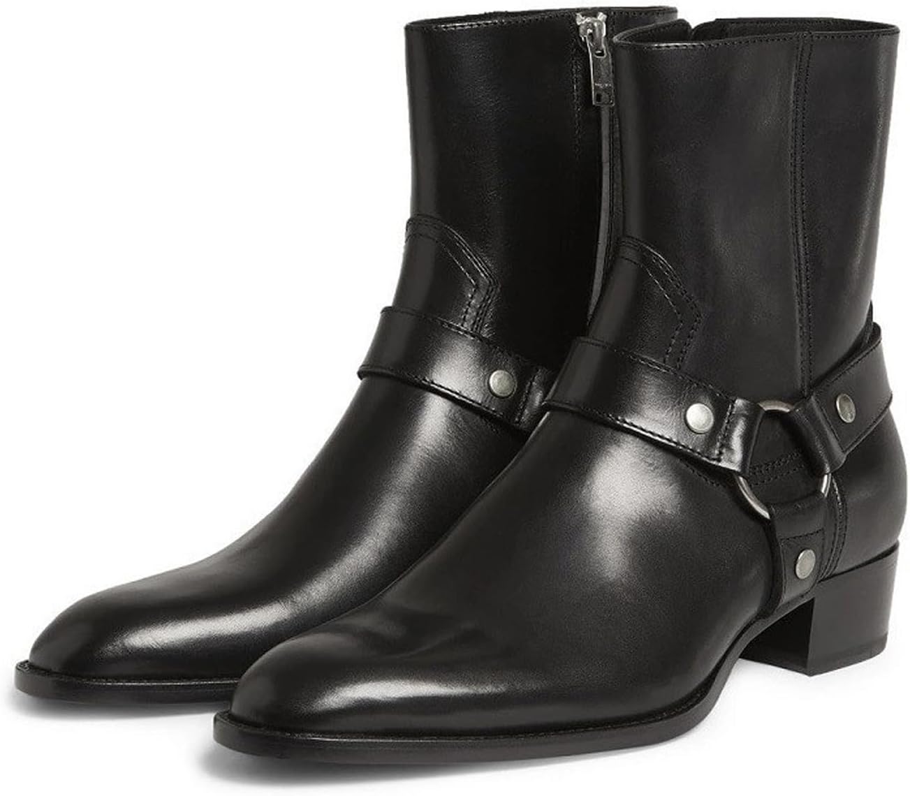 

Мужские ботинки Santimon Chelsea из кожи верхнего слоя - вестерн-ковбойские ботинки до щиколотки с боковой молнией, варианты из замши и гладкой кожи для повседневной носки, мотоциклетных поездок, вечеринок и повседневного использования, черный