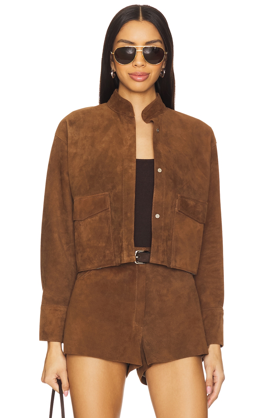 

Куртка X revolve из короткой стриженой кожи коровы, camel suede