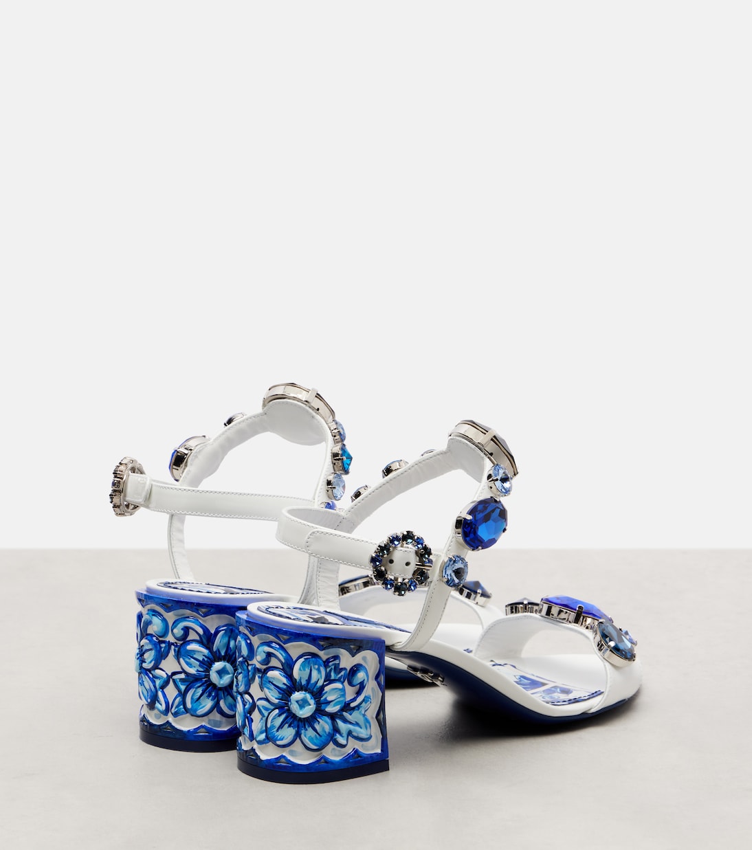Кожаные сандалии, украшенные майоликой Dolce&Gabbana, Azulejos Blue — фото 2