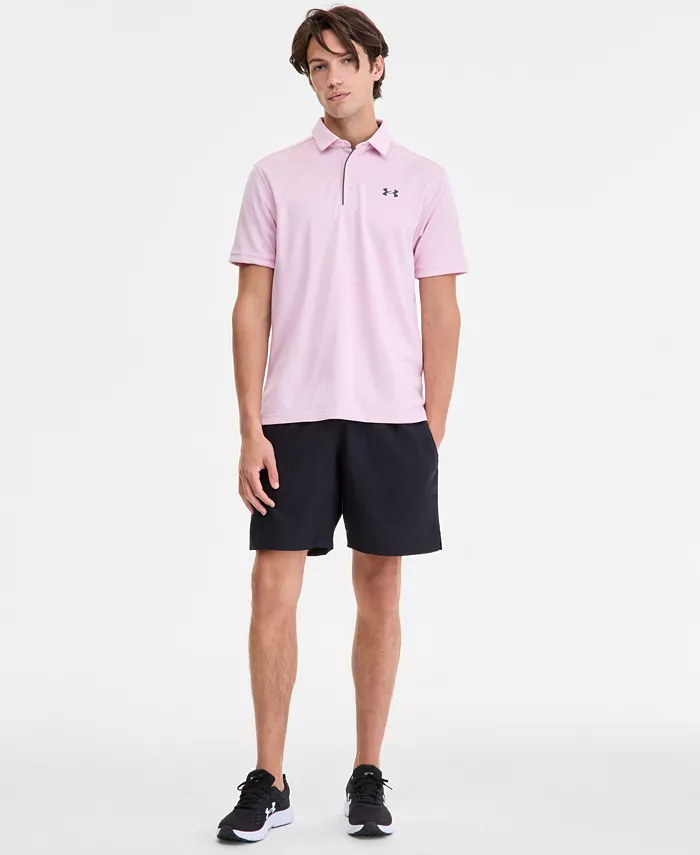 

техническая поло, шорты из ткани и кроссовки Under Armour, желтый