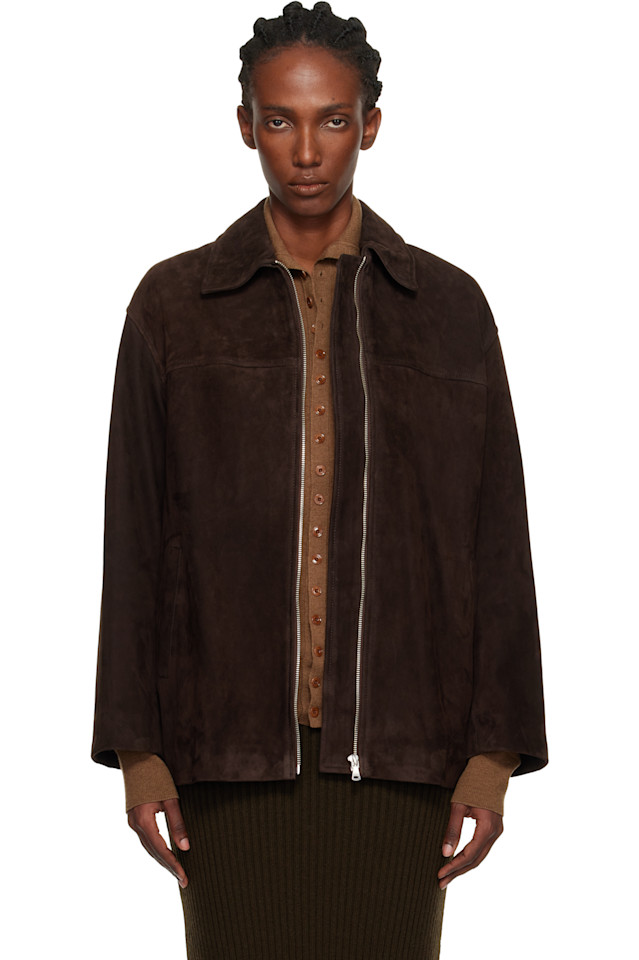 

Nour Hammour Коричневая гладкая замшевая куртка Layne