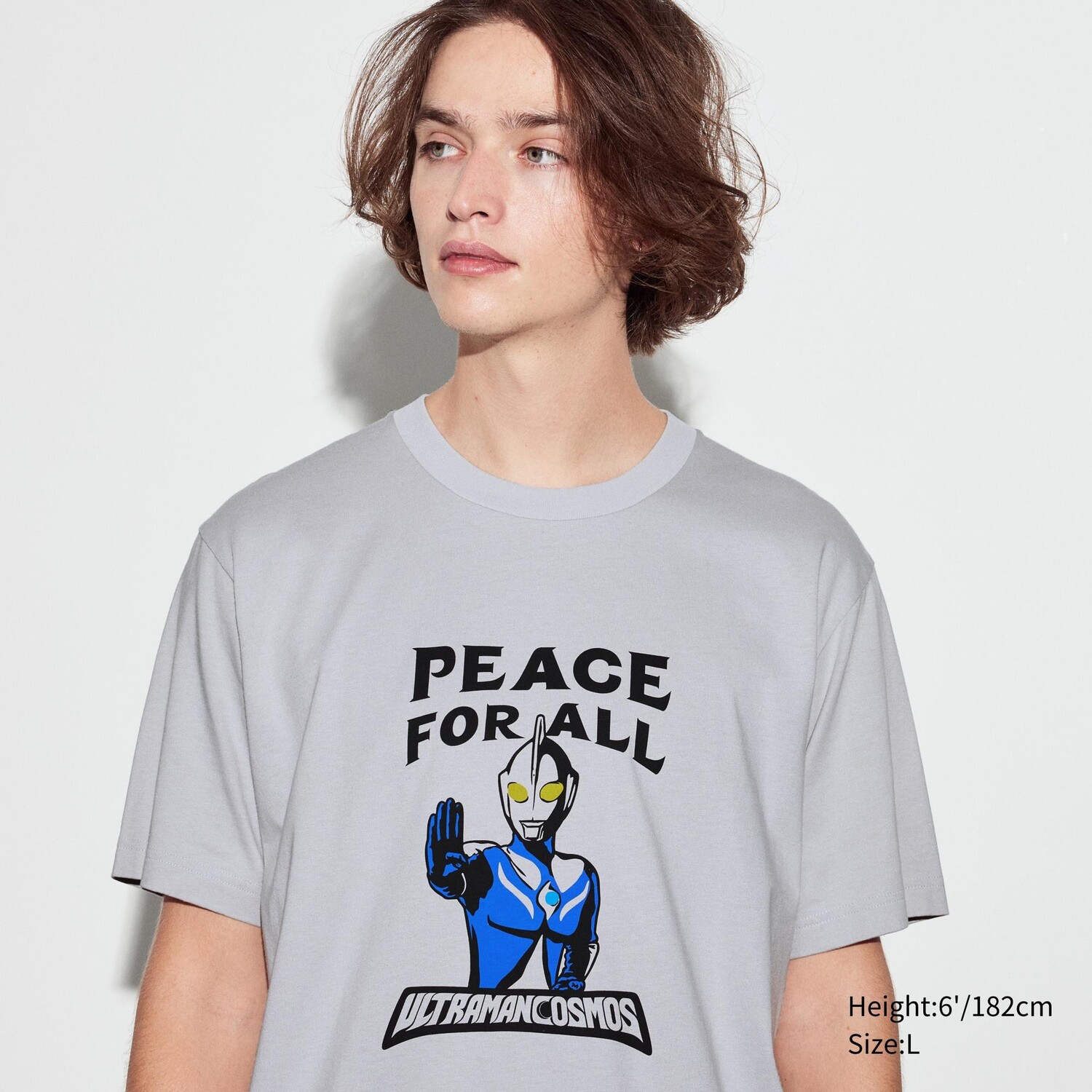 

Футболка Uniqlo Peace For All Ultraman с коротким рукавом, светло-серый