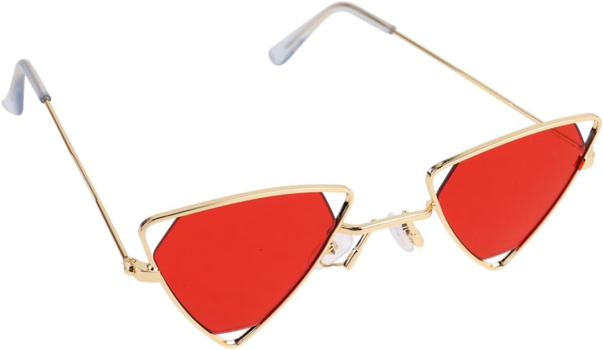 

Солнцезащитные очки LIFKOME в металлической треугольной оправе для женщин, с ажурной защитой от УФ-излучения, стильные красные линзы, золотая оправа — модный летний аксессуар, Red+Golden personality sunglasses