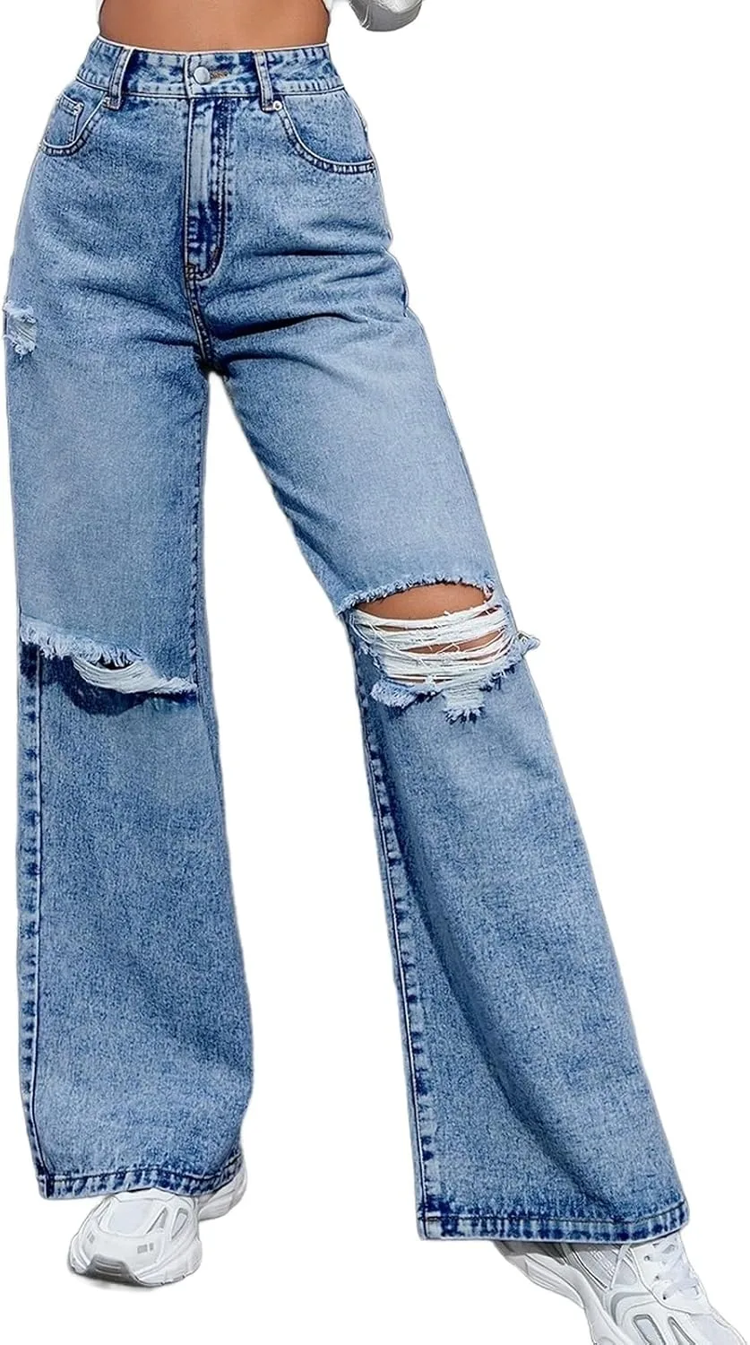 Женские джинсы Cut Out Straight Leg с потертостями
