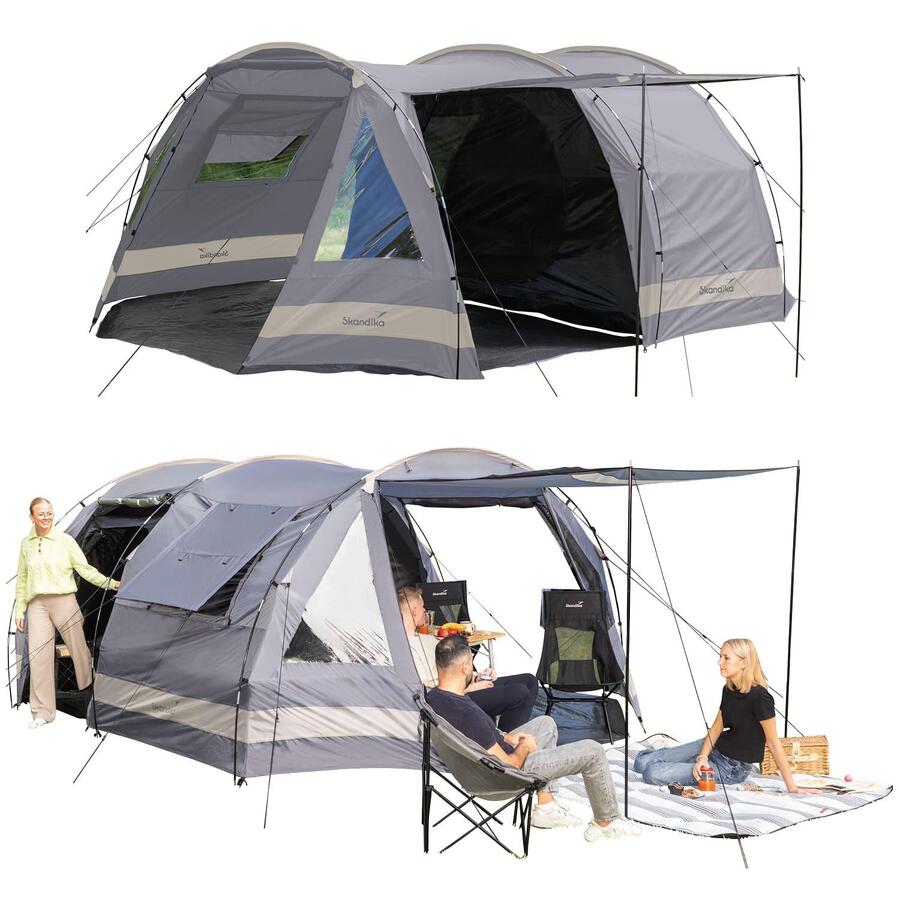 

SKANDIKA Туннельная палатка Камбо 4 - кемпинговая - на 4 человека - высота стоя 2 м - 3 входа