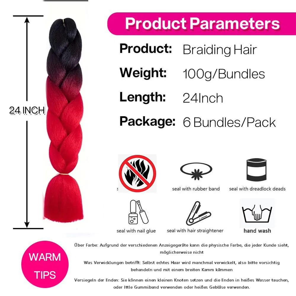 Наращивание волос для плетения Ombre Braiding Hair Shangxiu, Black Red — фото 4