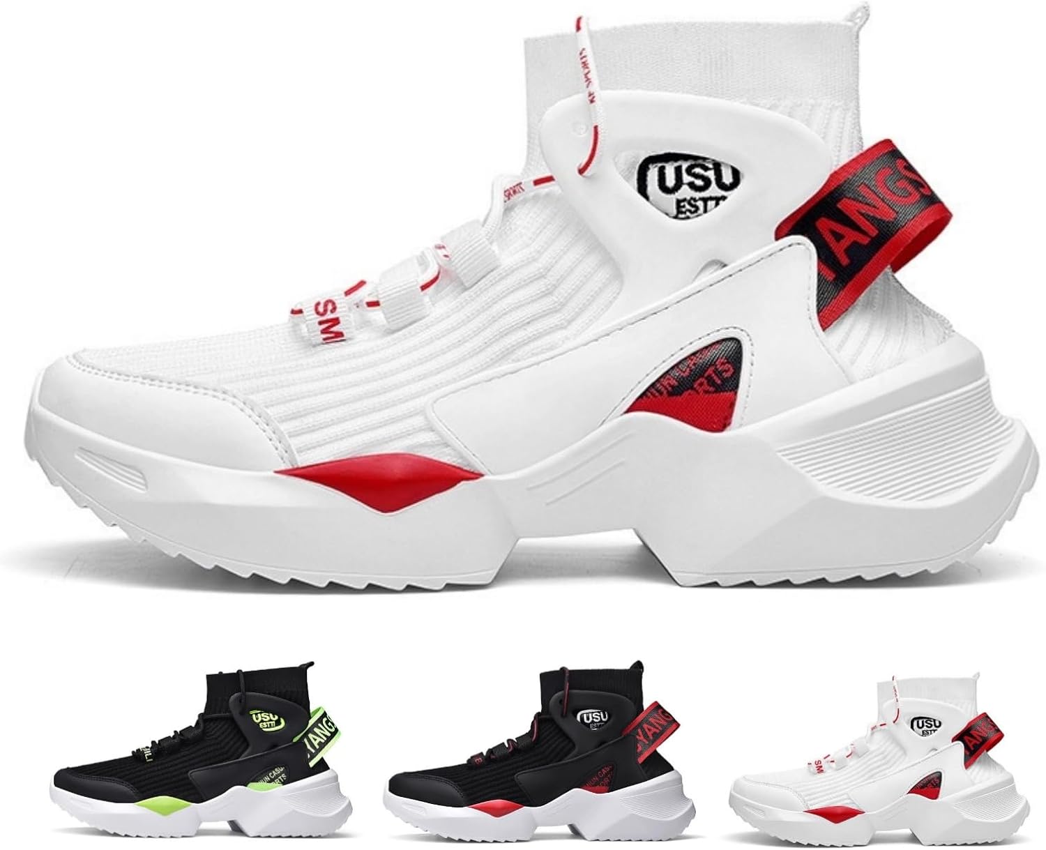 

Мужские кроссовки MACEFIL на высокой подошве с дышащей тканью, модные, массивные, удобные, для баскетбола и уличного спорта, белый/красный