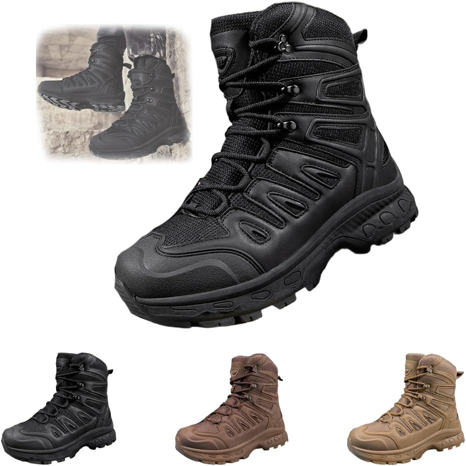 

Мужские водонепроницаемые ботинки, легкие, с нескользящей подошвой, для активного отдыха и походов, повседневные, дышащие, высокие тактические военные ботинки, ортопедическая обувь для ходьбы Generic, черный