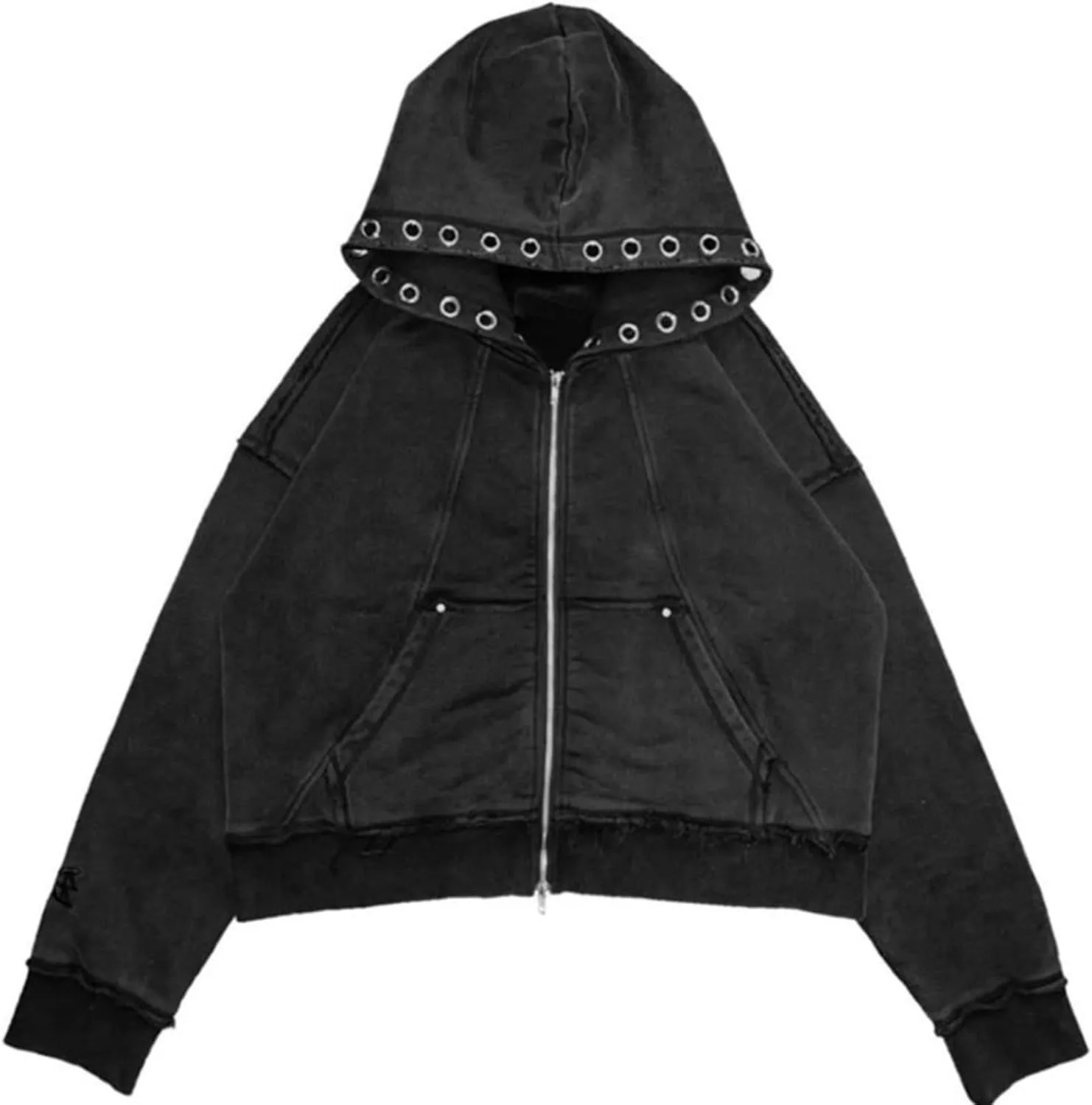 

Толстовка с капюшоном на молнии Eyelet Top в стиле стритвир aijiojio