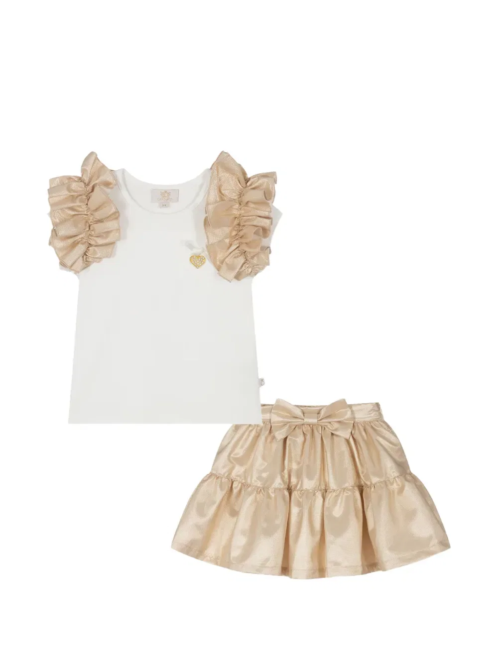 Комплект из топа и юбки с оборками и бантами Cacharel Kids, золото — фото 2