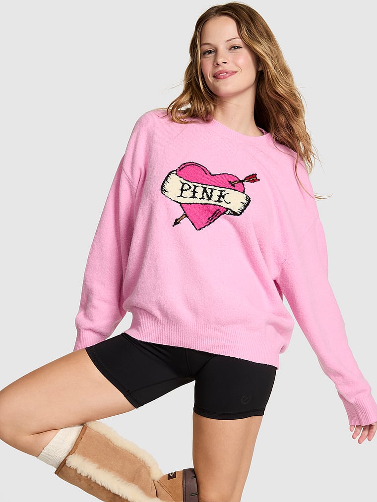 

Колледжский трикотажный свитер с круглым вырезом Pink, pink heart
