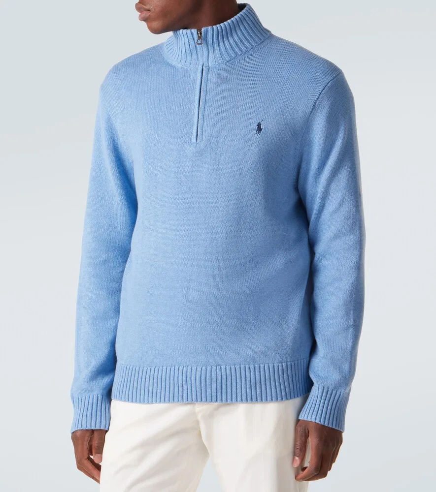Хлопковый свитер с застежкой-молнией до середины груди Polo Ralph Lauren, синий — фото 3