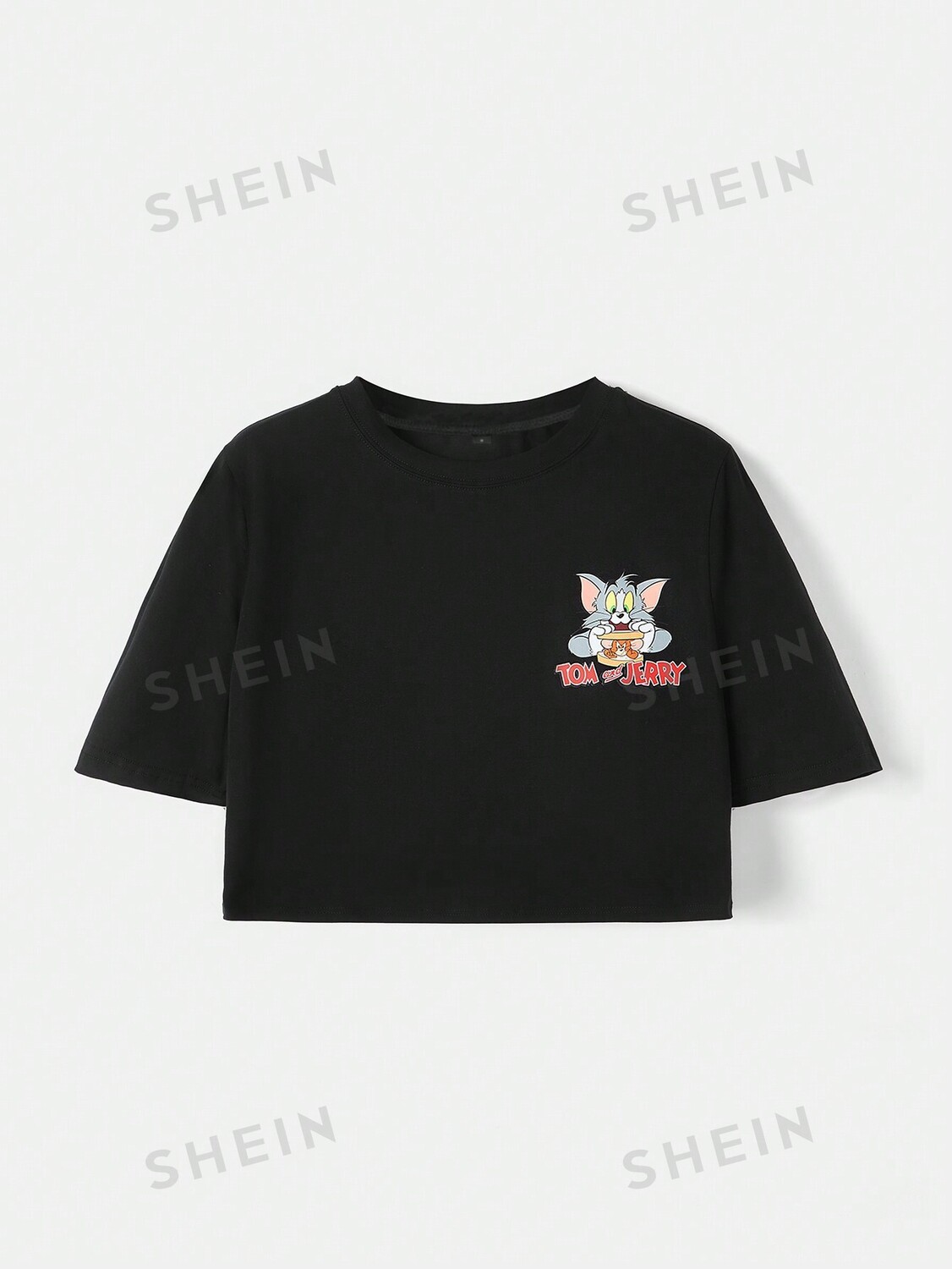

Футболка укороченная Shein с заниженными плечами и буквенным принтом, черный