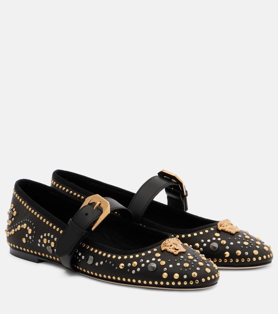 Кожаные туфли Мэри Джейн Versace, Black-Versace Gold+Palladium