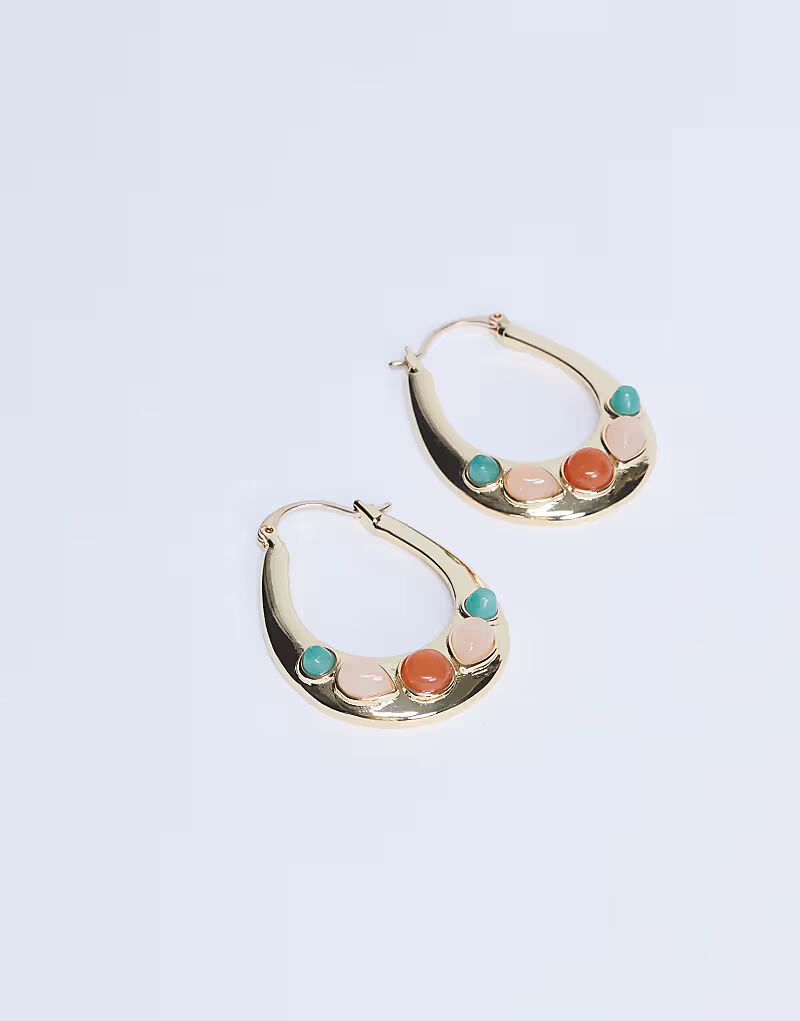 

Серьги-кольца Belle с полудрагоценными камнями в золоте Topshop