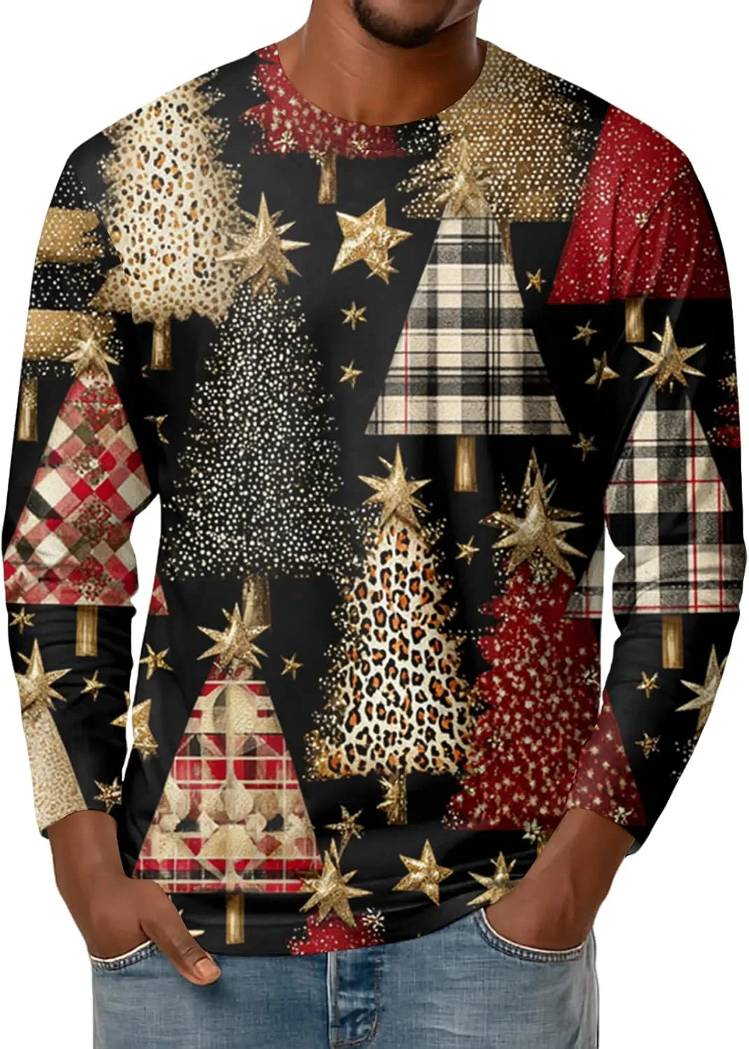 

Мужская рождественская футболка с длинными рукавами и принтом Hawaiian Santa FQZWONG