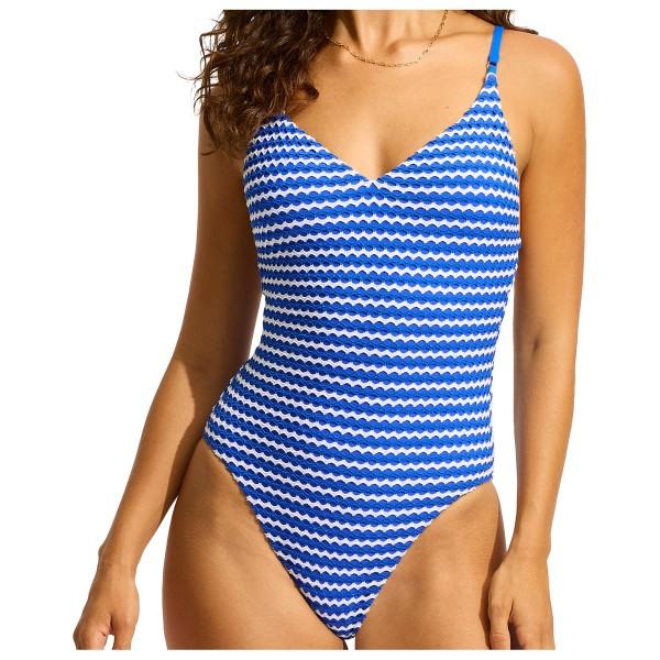 

Женский слитный купальник с V-образным вырезом и сетчатым эффектом Seafolly, Azure