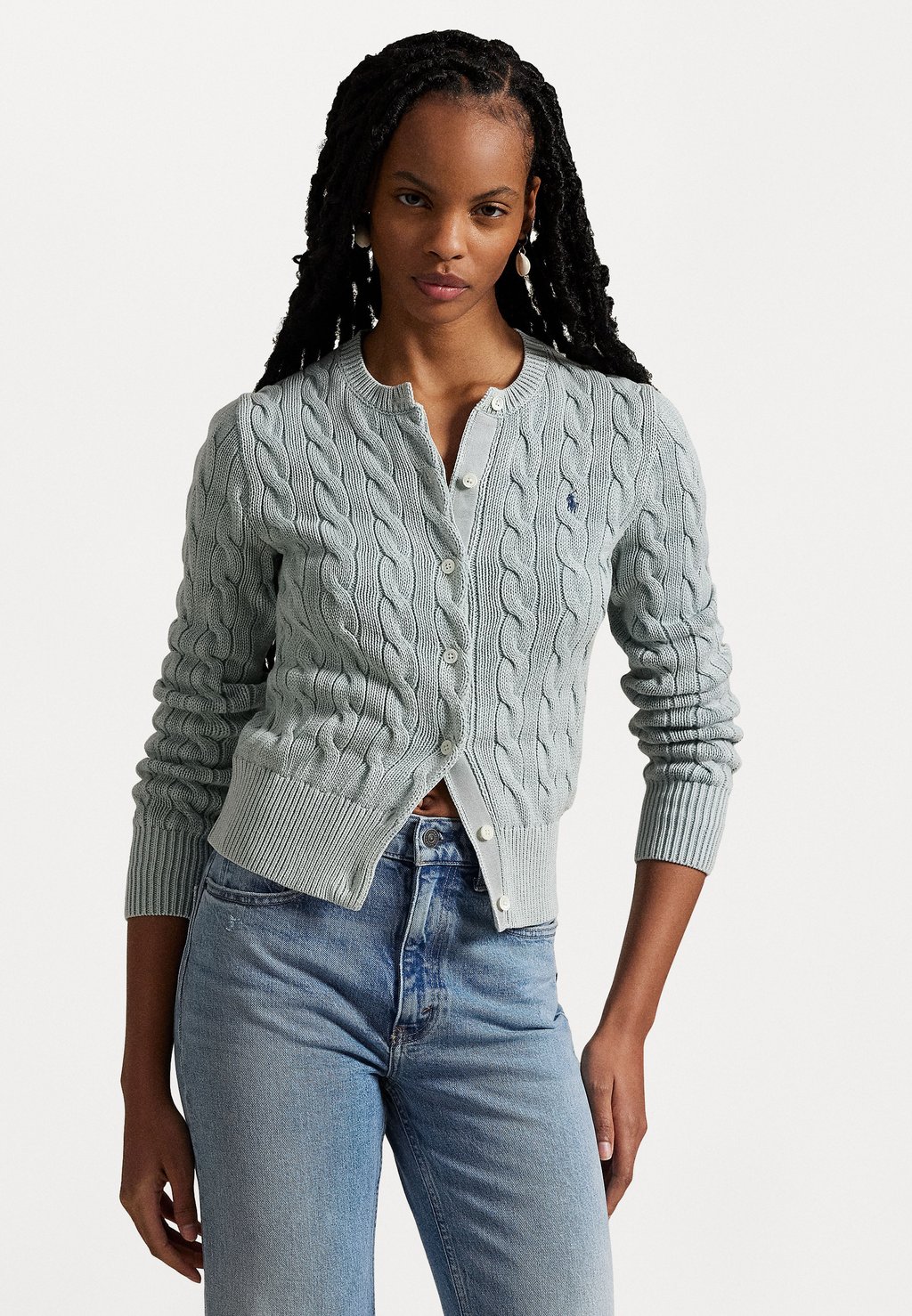 

Кардиган CABLE KNIT COTTON CARDIGAN Polo Ralph Lauren, светло-голубой