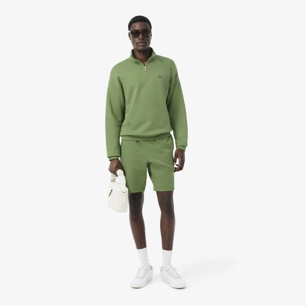 Мужской свободный пуловер Lacoste на короткой молнии, зелёный — фото 4