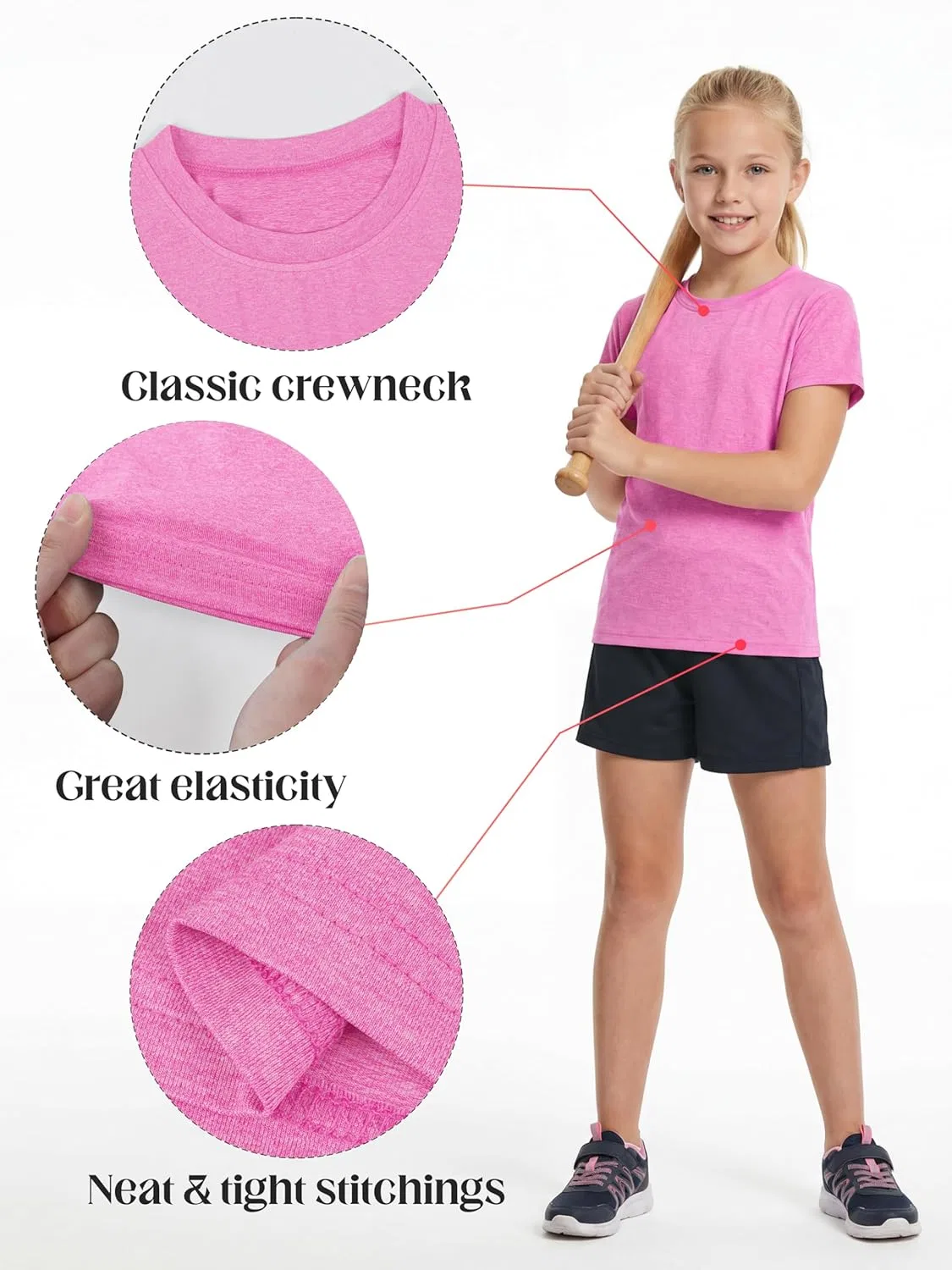 Детские футболки для активного отдыха Poroka, 5 штук, Black, Navy, Dark Grey, Lake Blue, Pink — фото 4