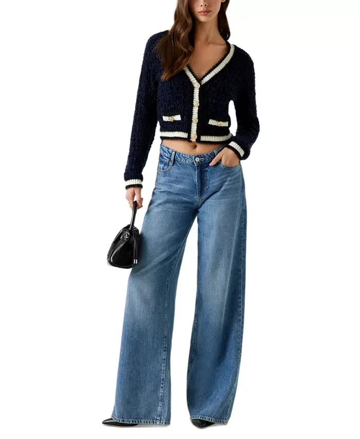 

Женский свитер с V-образным вырезом и ленточными деталями Aomori Guess, синий