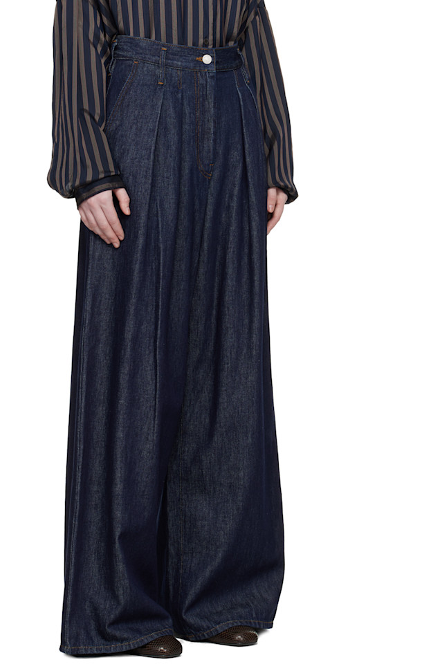 Джинсы с широкими складками Dries Van Noten, индиго — фото 2