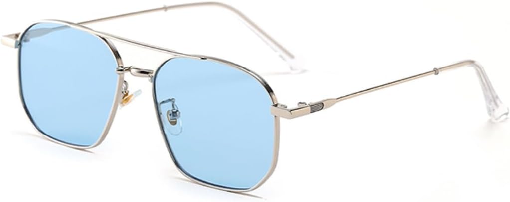 

Ретро солнцезащитные очки с двойной перемычкой и металлической оправой, модные женские очки с прозрачными линзами цвета океана, защита от УФ-излучения UV400, трендовые мужские очки VVTWSSW, Silver Blue