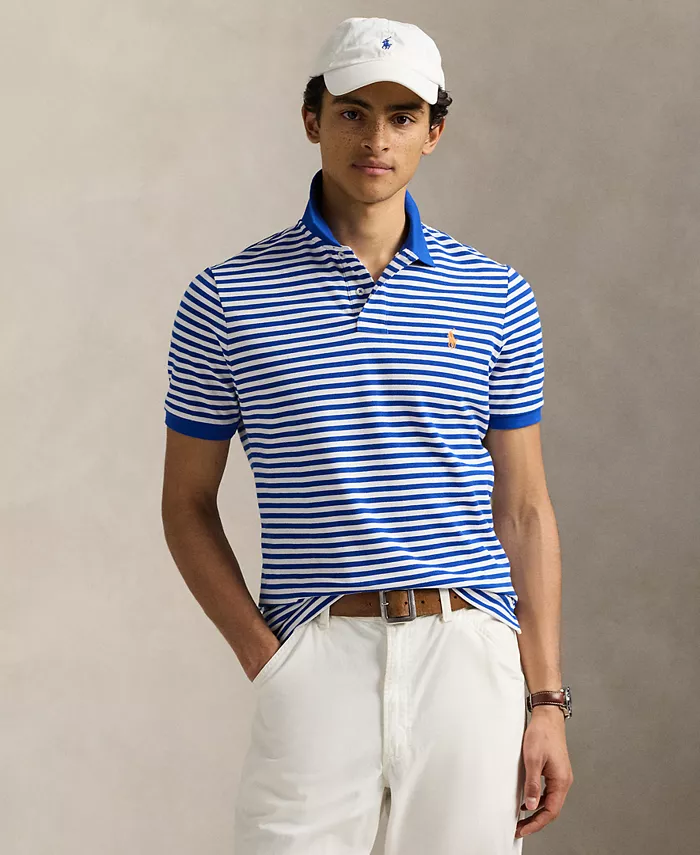 

Мужская классическая рубашка-поло в полоску из сетки Polo Ralph Lauren, синий