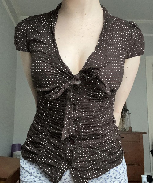 

MEMECLE Топ с короткими рукавами и оборками, MEMCLE, коричневый