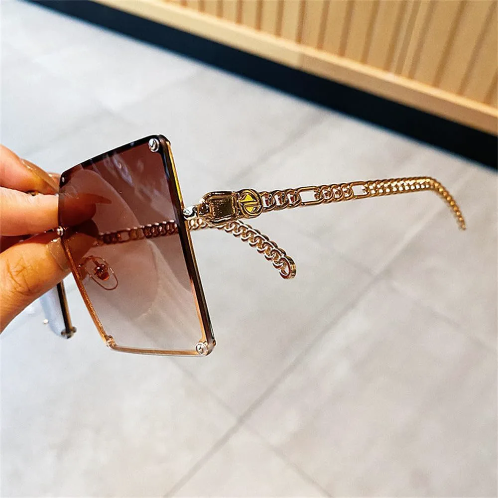 

Солнцезащитные очки с градиентным переходом цвета, металлическая оправа большого размера, заклепки на стекле, дужки из сплава, оправа в виде цепочки KTUCN, Black