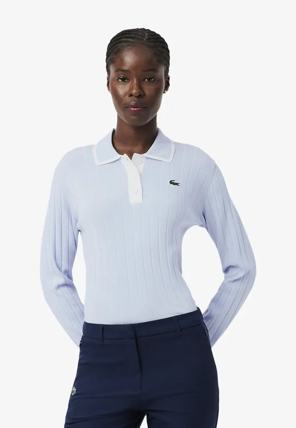 Рубашка поло Lacoste Sport Bleu Clair Blanc-Ii, однотонная, голубая