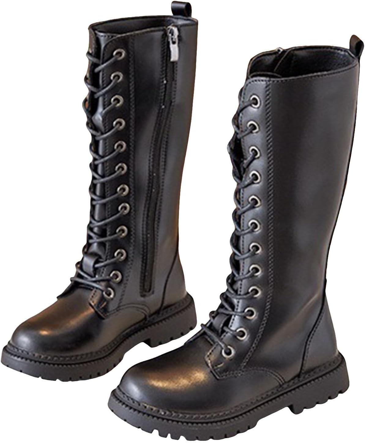 

Generic Детские белые боевые сапоги для девочек, кожаные, на шнуровке, средней высоты, ковбойские с боковой молнией, панк-гот стиль, противоскользящие, для верховой езды, для детей 4-12 лет