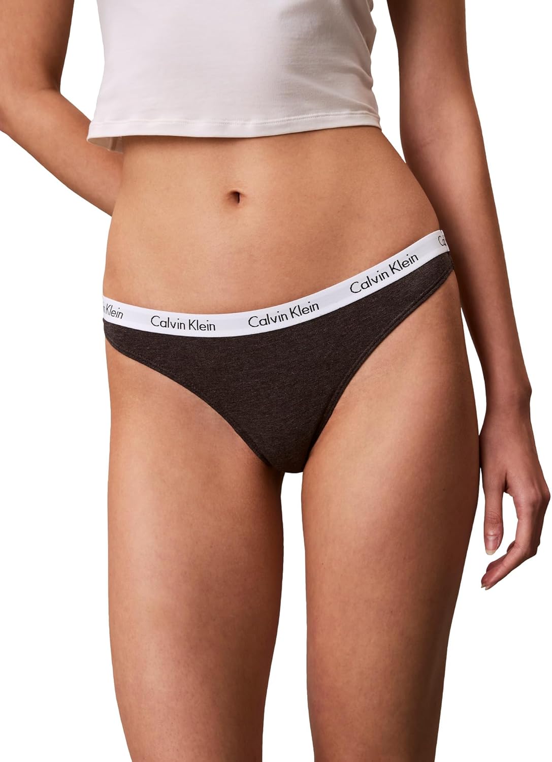 Женские трусики-стринги Calvin Klein Carousel Logo из хлопка и эластичного хлопка, упаковка, Kelly Green/Charcoal/Ck Spark Black — фото 4