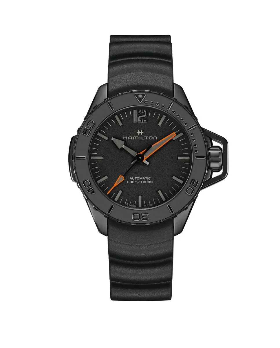

Мужские часы Frogman Automatic цвета хаки, 46 мм, H77845330 с резиновым ремешком Hamilton, черный