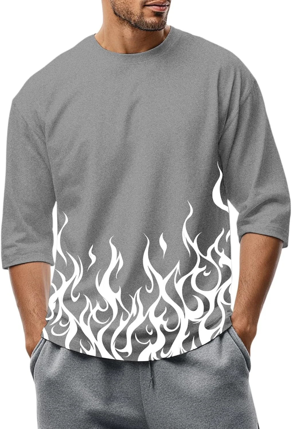 

Футболка для мужчин с принтом, 3/4 рукава, Casual Kvsozwuty