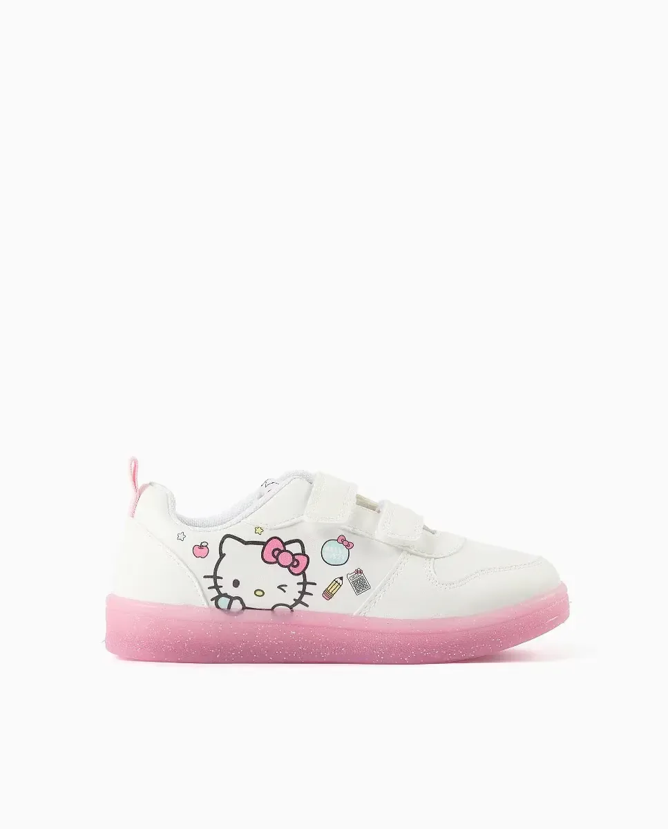 Низкие детские кеды с принтом Hello Kitty и застежками-липучками Zippy, белый / розовый
