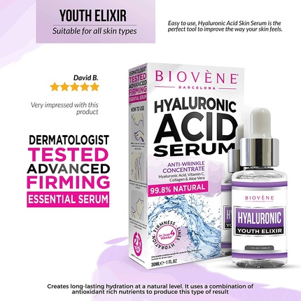 Сыворотка Biovène Hyaluronic Acid Serum Anti-Aging Facial Treatment 30ml — фото 2