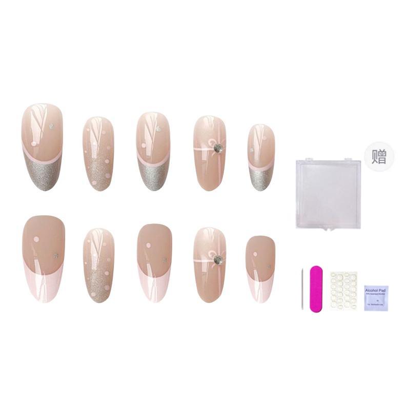 

Минималистичный стиль French горошек украшение стразами нюд повседневные накладные ногти Medium Ladder Almond 24mm ORANOT, Long Ladder S, Fits 80% [Includes Storage Box]15-11-12-11-8