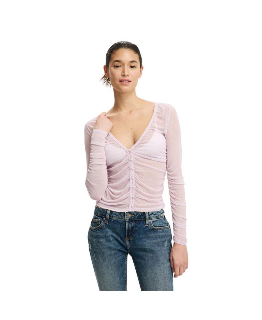 

Женская блузка Alix из прозрачной сетки с длинными рукавами и застежкой на пуговицы COTTON ON, Light lilac