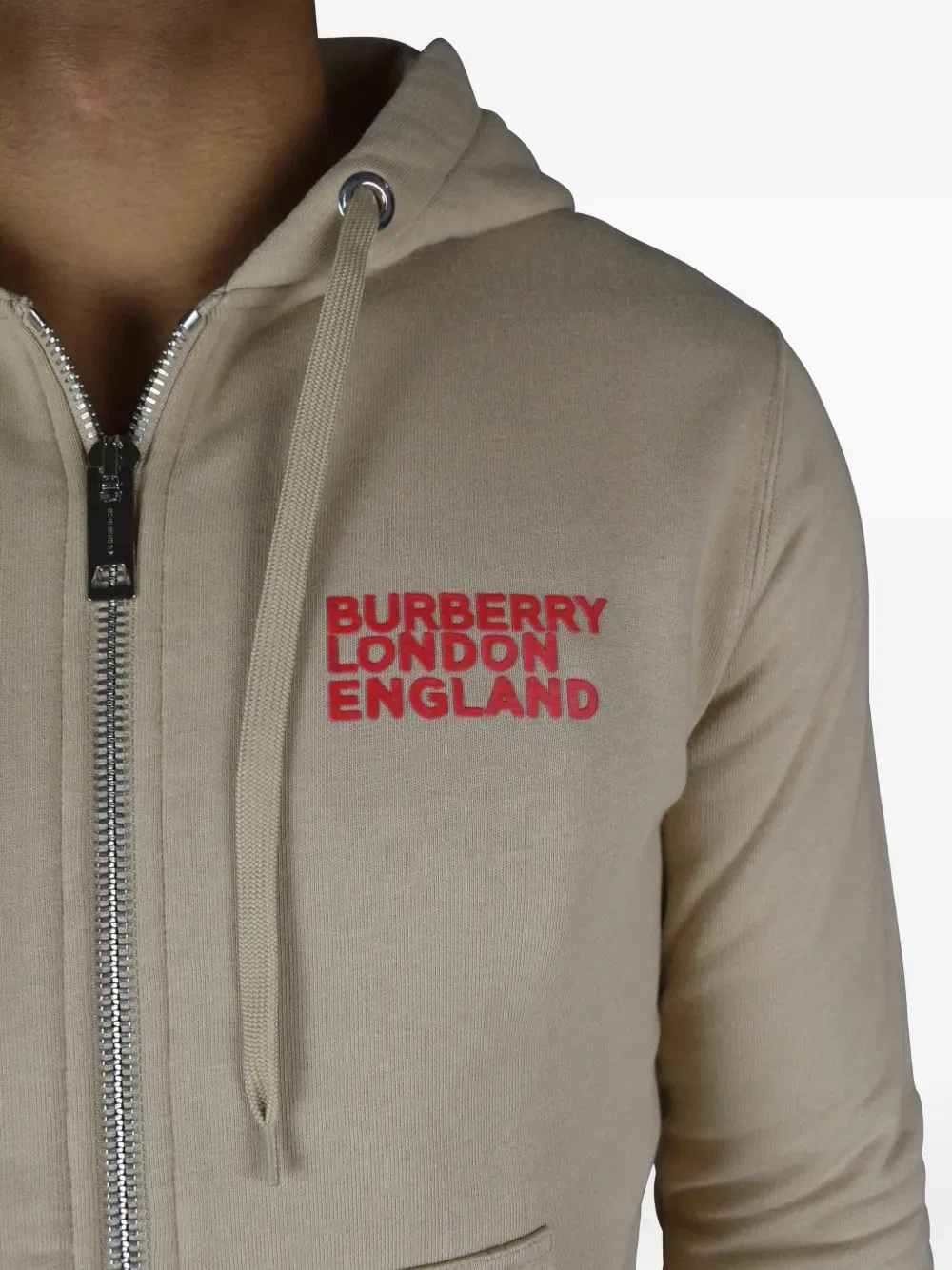 Толстовка на молнии Burberry, с логотипом, бежевая — фото 4
