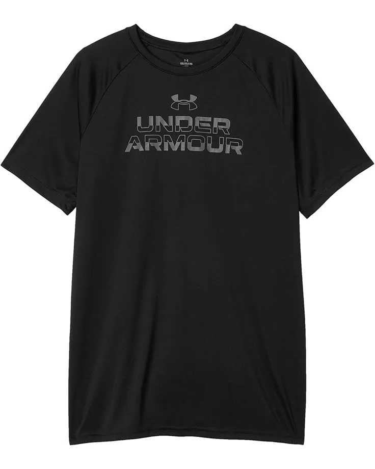 Футболка Under Armour Kids Tech Split Wordmark Short Sleeve T-Shirt (Big Kids), Black/Castlerock