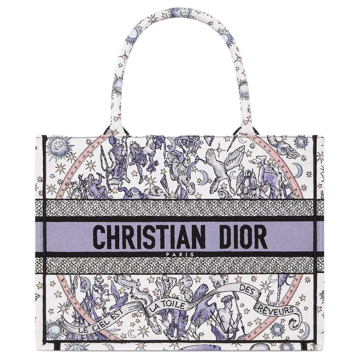 

DIOR BookTote Lucky Collection Хлопковая Сумка Средний Размер Женская Белая и Синяя