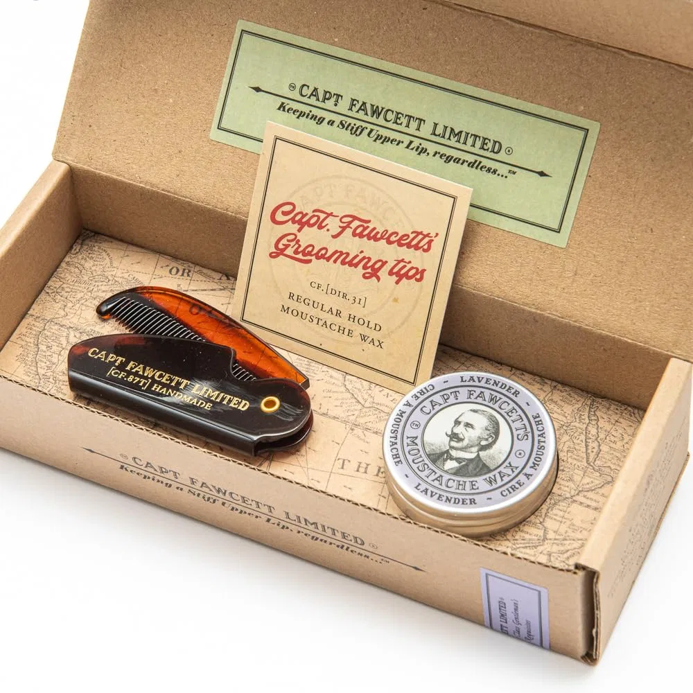 Подарочный набор Captain Fawcett's: воск для усов с ароматом лаванды и складная карманная расческа для усов (CF.87T) ‎Captain Fawcett