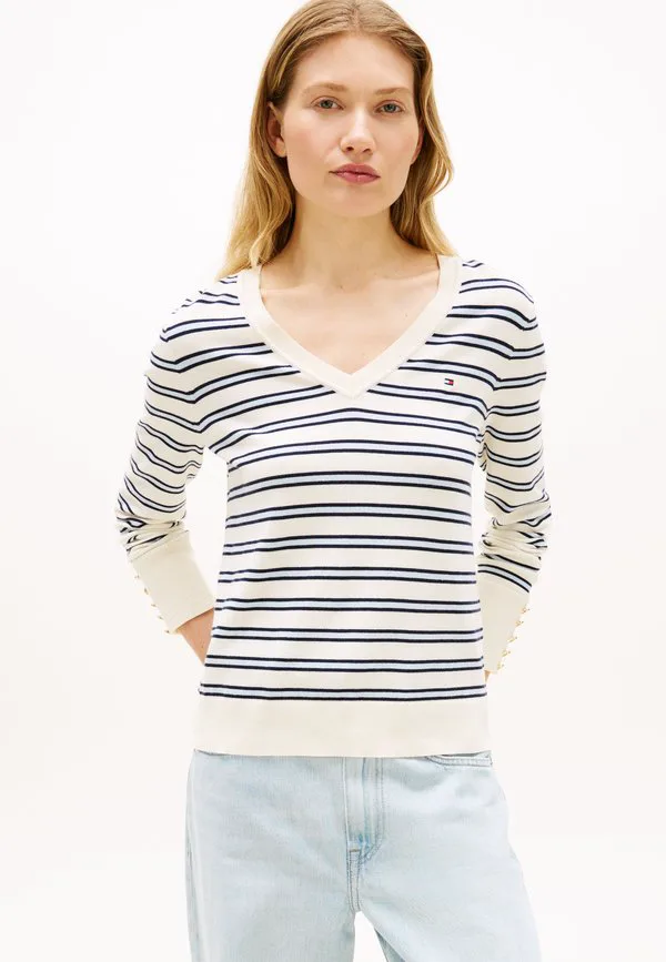 Джемпер из тонкого трикотажа с v-образным вырезом Tommy Hilfiger, Calico/Dark Navy Blue